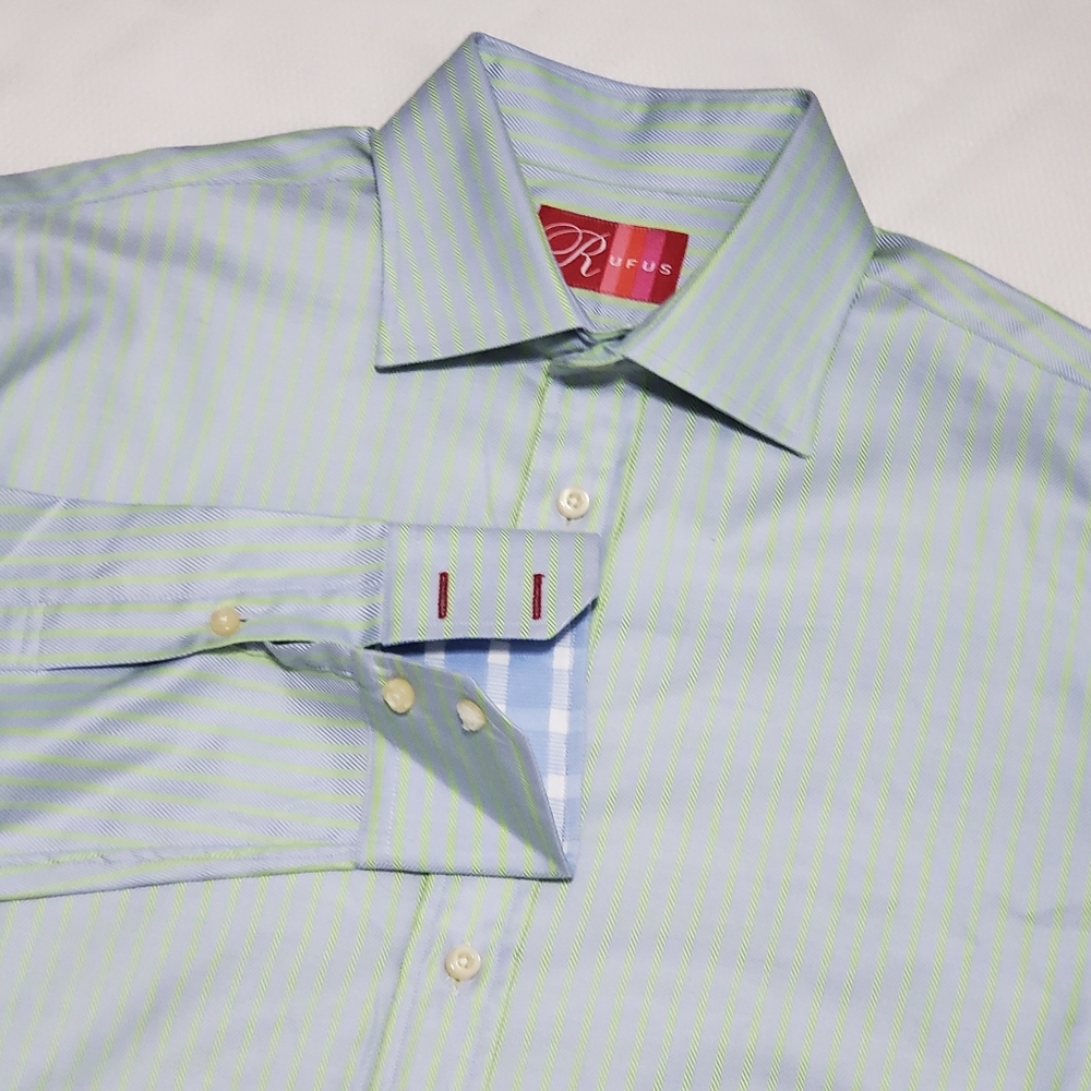 Rufus Mint Green Striped Long Sleeve Button Down Shirt Large